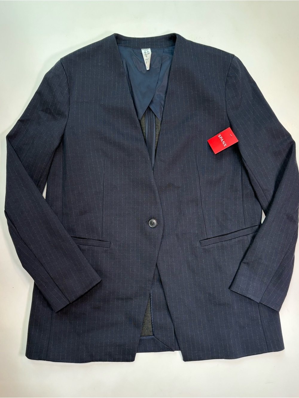SPANX Navy Pinstripe The Perfect Blazer Single-Button Collarless